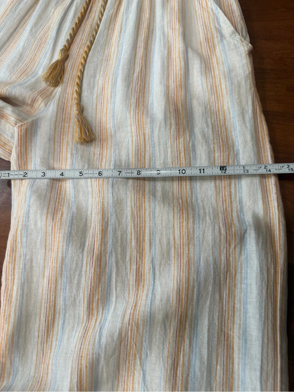 For Cynthia Palazzo Beach Pants Womens Sz L Linen Blend Wide Leg Cream Stripped